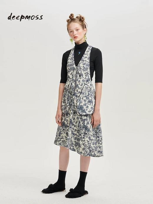 deepmoss2020春夏新款丛林碎花图案拉链提花挂脖连衣裙 dm20ssDS10AB 商品图4