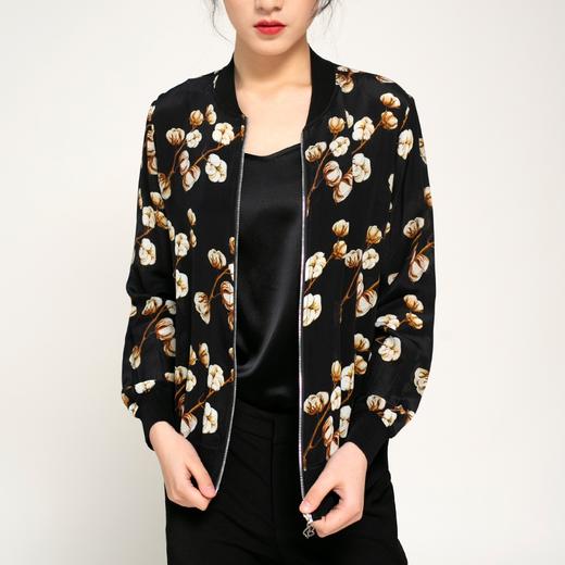 丁摩 真丝印花棒球服春款外套上衣桑蚕丝开衫上衣20-95A DB599 商品图2