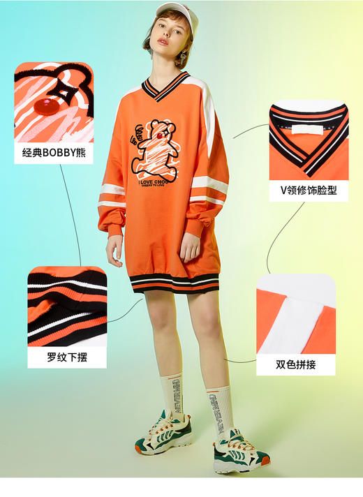 ILOVECHOC我爱巧克力2020新款宽松V领连衣裙针织个性百搭上衣女潮 商品图4