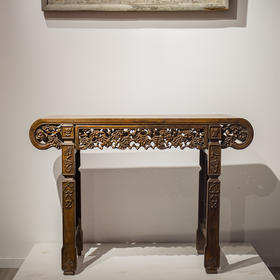 清代  红木灵芝纹书卷式琴桌