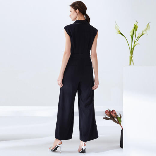 EITIE爱特爱夏季新款时尚通勤百搭翻领无袖收腰连体裤长裤女5907629 商品图3