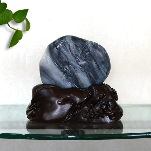 和田玉青花独籽摆件松裹云深孙有庚1350g