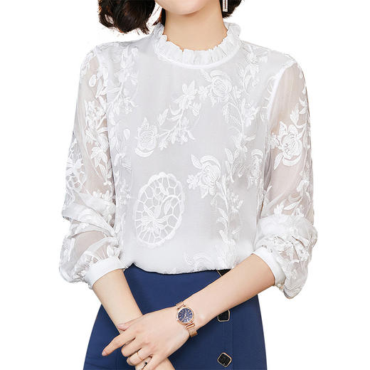 OY208006新款轻奢女装真丝绣花白搭上衣女 商品图5