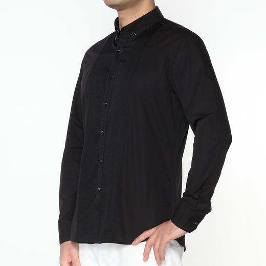 Marco Azzali 黑色明门襟提花拼接长袖衬衫 C5204200 商品图1