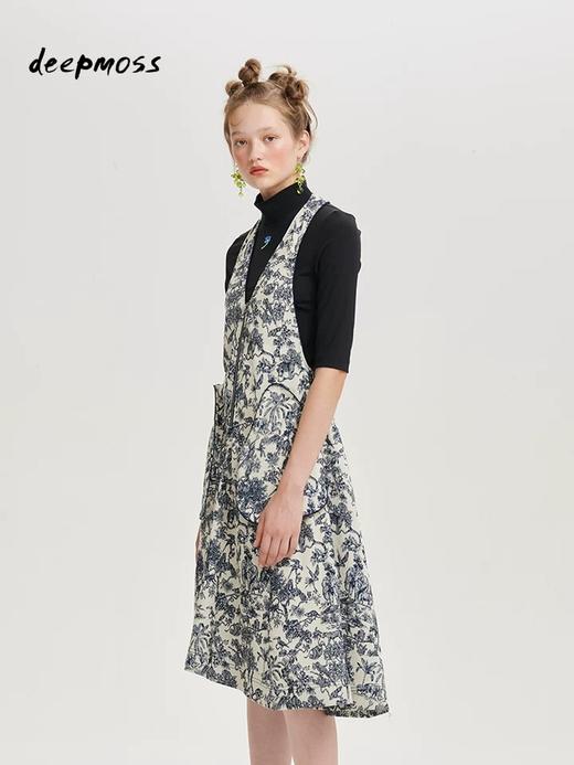 deepmoss2020春夏新款丛林碎花图案拉链提花挂脖连衣裙 dm20ssDS10AB 商品图0
