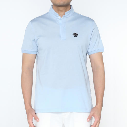 Marco Azzali 浅蓝色小豹头绣花立领短袖T恤 T5230600 商品图0