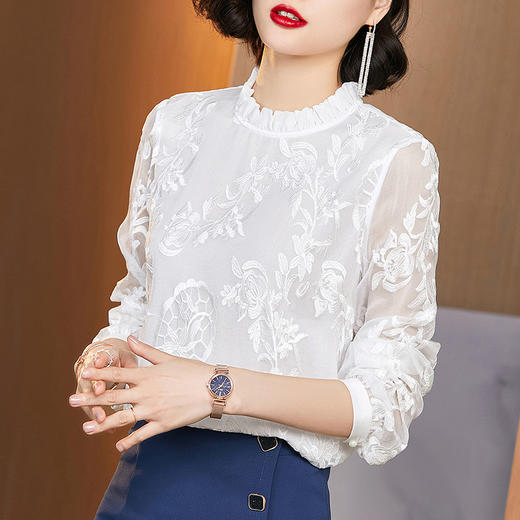 OY208006新款轻奢女装真丝绣花白搭上衣女 商品图2