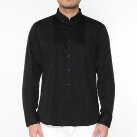 Marco Azzali 黑色明门襟提花拼接长袖衬衫 C5204200