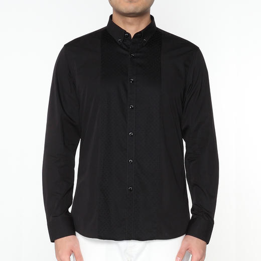 Marco Azzali 黑色明门襟提花拼接长袖衬衫 C5204200 商品图0