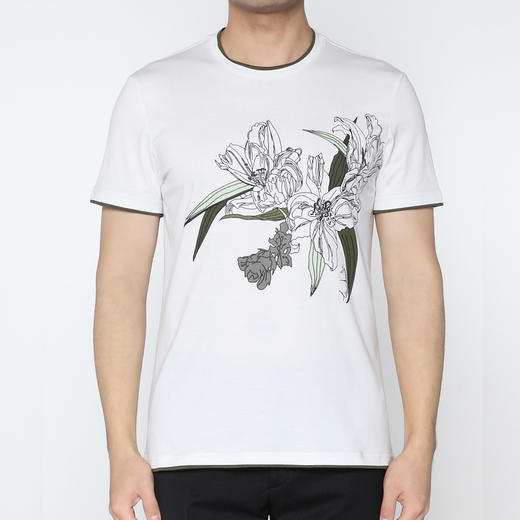 Marco Azzali 白色胶印双层撞色领短袖圆领T恤 T5217300 商品图0