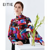 EITIE爱特爱夏季新款时尚通勤撞色印花立领飘带衬衫女上衣5913608 商品缩略图0