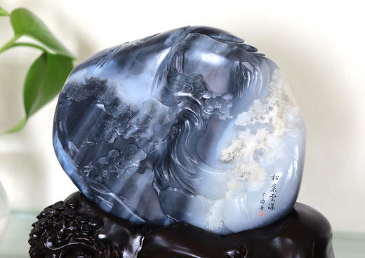 和田玉（青花）独籽摆件--松裹云深（孙有庚）1350g 商品图2