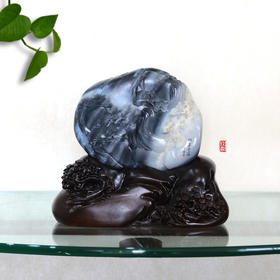 和田玉（青花）独籽摆件--松裹云深（孙有庚）1350g