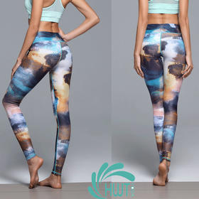 《惊爆618 不退不换》HWT大气山水画瑜伽九分小脚长裤山水画瑜伽裤