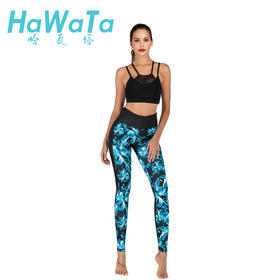 《惊爆618 棉感加厚 不退换》HWT瑜伽蓝色烟花纱网小脚九分裤 跑步户外蓝色烟花