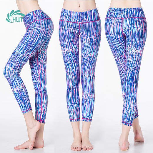《惊爆618不退换》HWT八分小脚裤瑜伽裤跑步裤彩色线条 商品图0