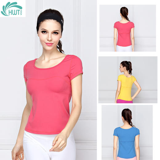 《惊爆618 不退换》HWT瑜伽服短袖圆领上衣T恤瑜伽服上装夏季瑜伽服带胸垫 商品图0