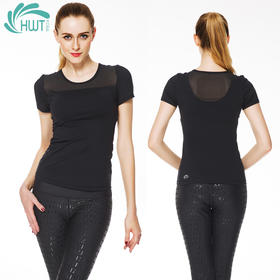 《捡漏专场 不退换》HWT圆领纱网小性感短袖T恤夏季瑜伽服带胸垫