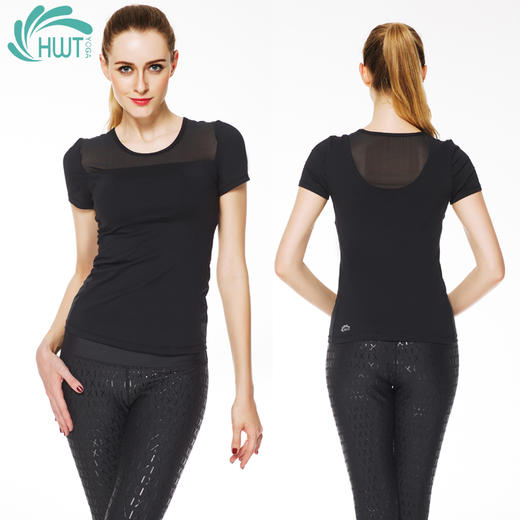 《捡漏专场 不退换》HWT圆领纱网小性感短袖T恤夏季瑜伽服带胸垫 商品图0