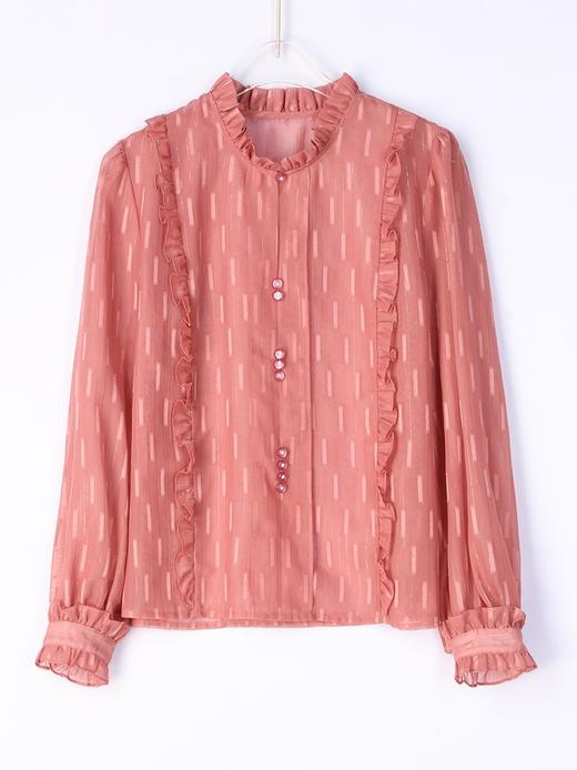 KQL-515T9915春新款上衣洋气纯色小衫修身百搭荷叶边甜美雪纺衫（送吊带） 商品图4