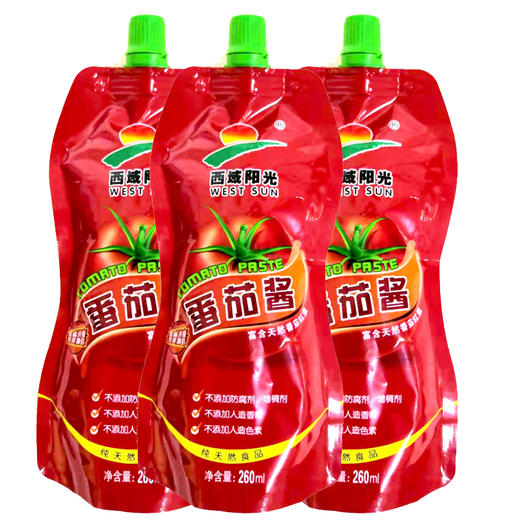 酒泉金塔特产 优质番茄酱 阳光番茄为原料 炒菜蘸薯条  不添加防腐剂增稠剂 人造香精色素  260ML*3袋包邮 商品图0
