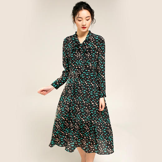 丁摩 稳重大方 真丝连衣裙长袖收腰桑蚕丝连衣裙20-09DB599240531 商品图6