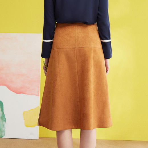 欧芮儿女 高腰字母麂皮绒开叉半身裙女中长款开叉 商品图1