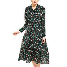 丁摩 稳重大方 真丝连衣裙长袖收腰桑蚕丝连衣裙20-09DB599240531