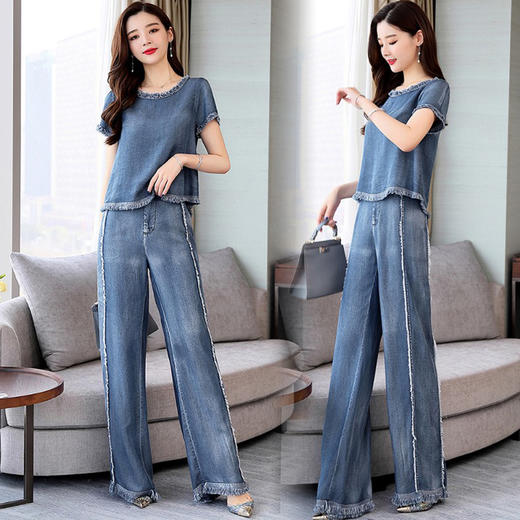 CQ-G1957-8牛仔时尚连体阔腿裤子套装 商品图2