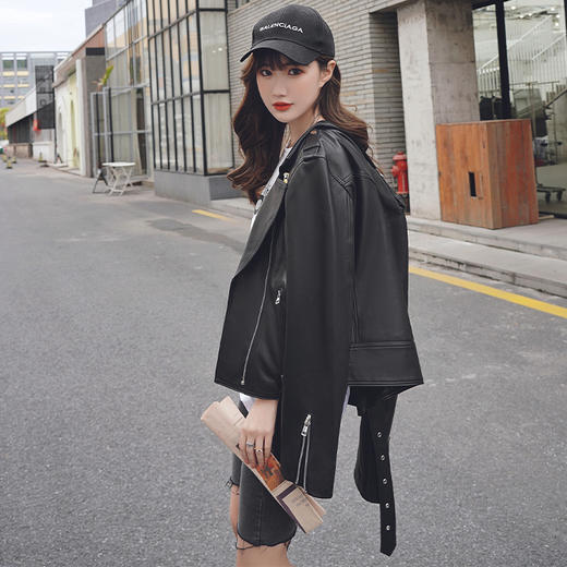 爆款跨界 | 春季短款机车真皮绵羊皮女款皮衣SF04311133 商品图1