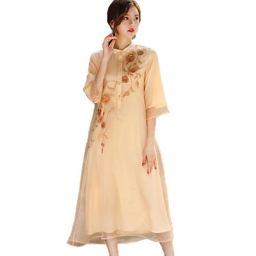 2020春款连衣裙改良旗袍中国风刺绣立领盘扣汉服裙og36110