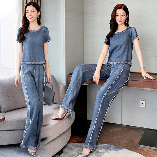 CQ-G1957-8牛仔时尚连体阔腿裤子套装 商品图4