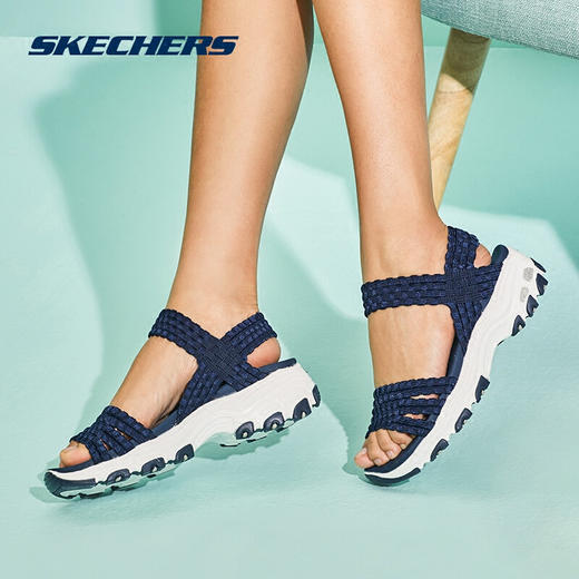 skechers斯凱奇夏季彈性織帶女鞋新款dlites時尚厚底涼鞋舒適熊貓鞋