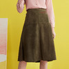 欧芮儿女 高腰字母麂皮绒开叉半身裙女中长款开叉 商品缩略图0