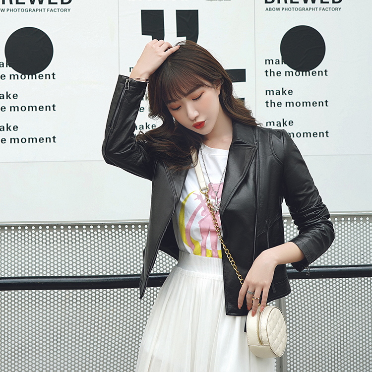 爆款跨界 | 经典短款修身真皮绵羊皮女款皮衣SF04311203