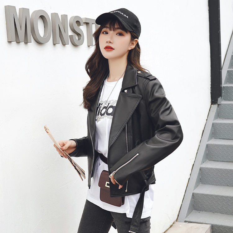 爆款跨界 | 春季短款机车真皮绵羊皮女款皮衣SF04311133