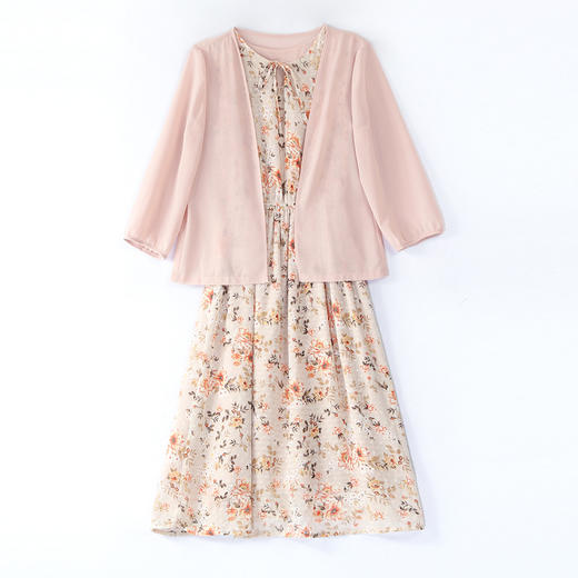 XL-8808新款韩版修身系带雪纺连衣裙+外套两件套碎花中长裙 商品图4