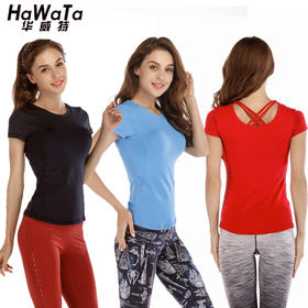 《惊爆618 不退换》秋装新款瑜伽短袖圆领美颈上衣瘦身瑜伽服跑步服带胸垫