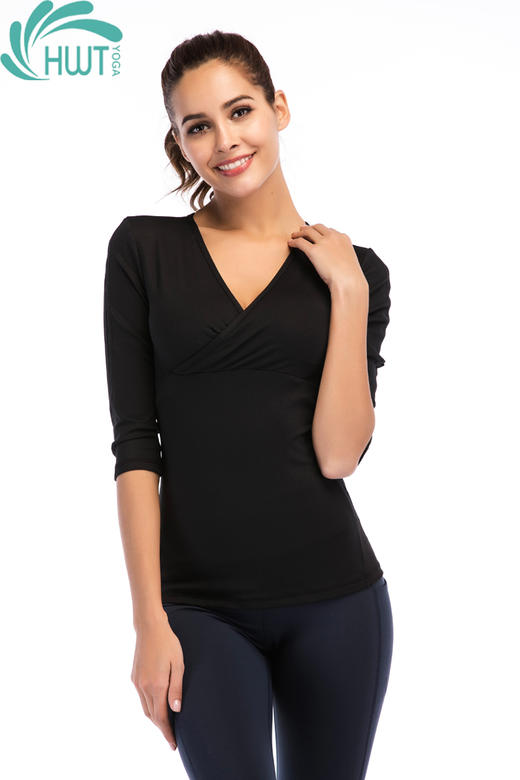 《捡漏专场  不退换》HWT华威特瑜伽中袖透气交叉上衣瑜伽跑步休闲 商品图7