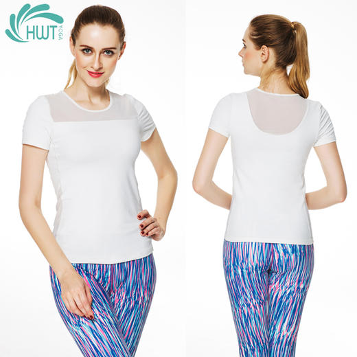 《捡漏专场 不退换》HWT圆领纱网小性感短袖T恤夏季瑜伽服带胸垫 商品图3