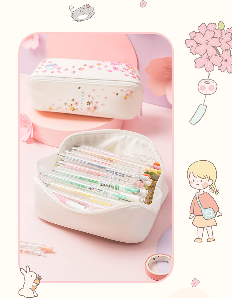 三年二班创意樱花女学生用文具盒小清新大容量铅笔盒笔袋文具袋