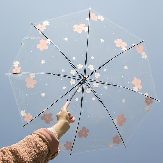 加固櫻花雨傘創意學生用少女便攜小清新可愛抗風傘日系透明長柄傘