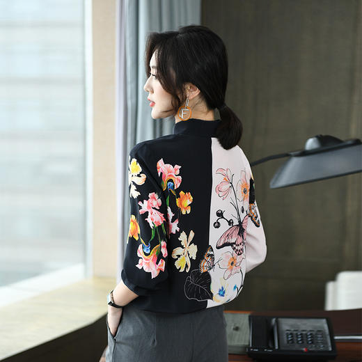 KQL-260003春夏新款真丝衬衫女拼接洋气桑蚕丝上衣 商品图3