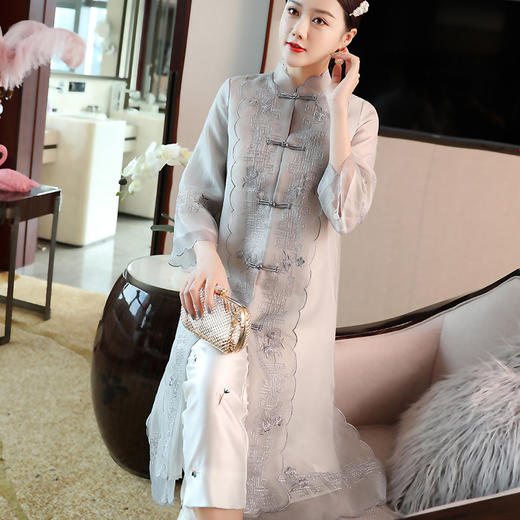 KDS-748中国风外套欧根纱刺绣连衣裙 商品图3