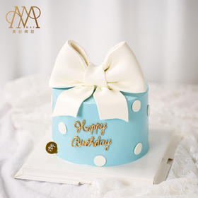 【3244】蓝白波点蝴蝶结蛋糕
