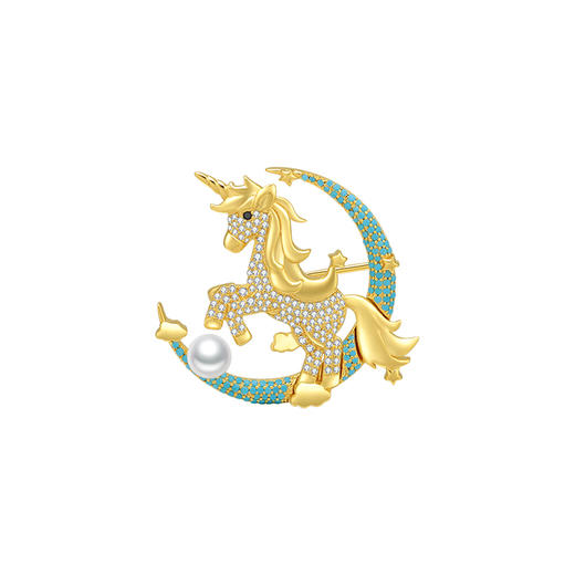幸运 独角兽系列银925仿水晶胸针