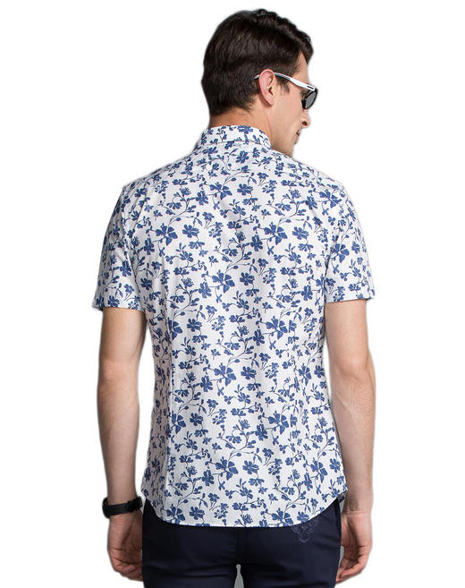 Marco Azzali 进口面料底蓝色水彩印花短袖衬衫 C5051600 商品图3