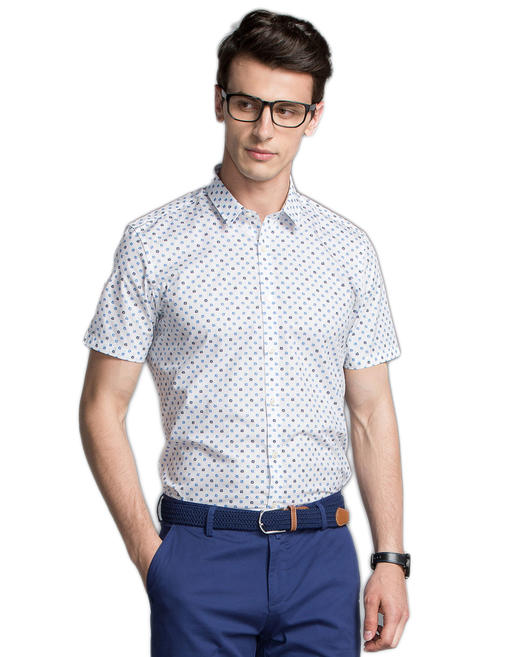 Marco Azzali 进口面料底蓝色豹头印花短袖衬衫 C5050600 商品图1