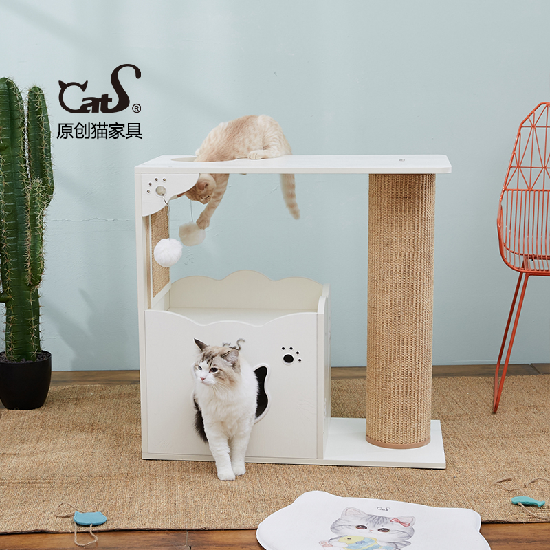 CatS猫家具两层木制猫爬架 猫屋剑麻猫抓柱H3b 送全套垫 包邮