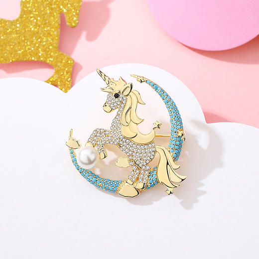 幸运 独角兽系列银925仿水晶胸针